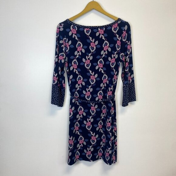 Boden Navy and Pink Paisley Dress with Waist Tie - Picture 9 of 12
